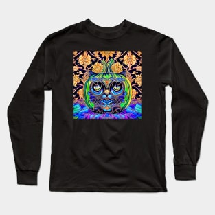 Psychedelic Abstract Black Cat Jack O Lantern Long Sleeve T-Shirt